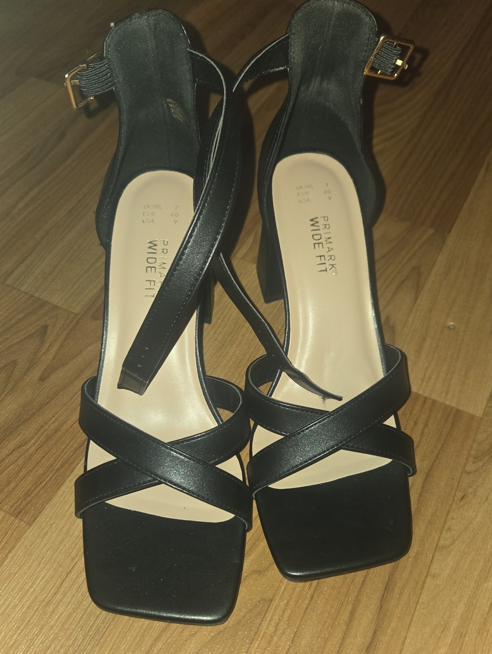 Primark Black Strappy Wide Fit Block Heels